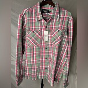 RRL Plaid Twill Camp Collar Shirt in sage green and pink
Size medium
Brand new